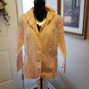 Lilli Sucre peach lightweight jacket fitted style Ruffled collar sz Large EUC …